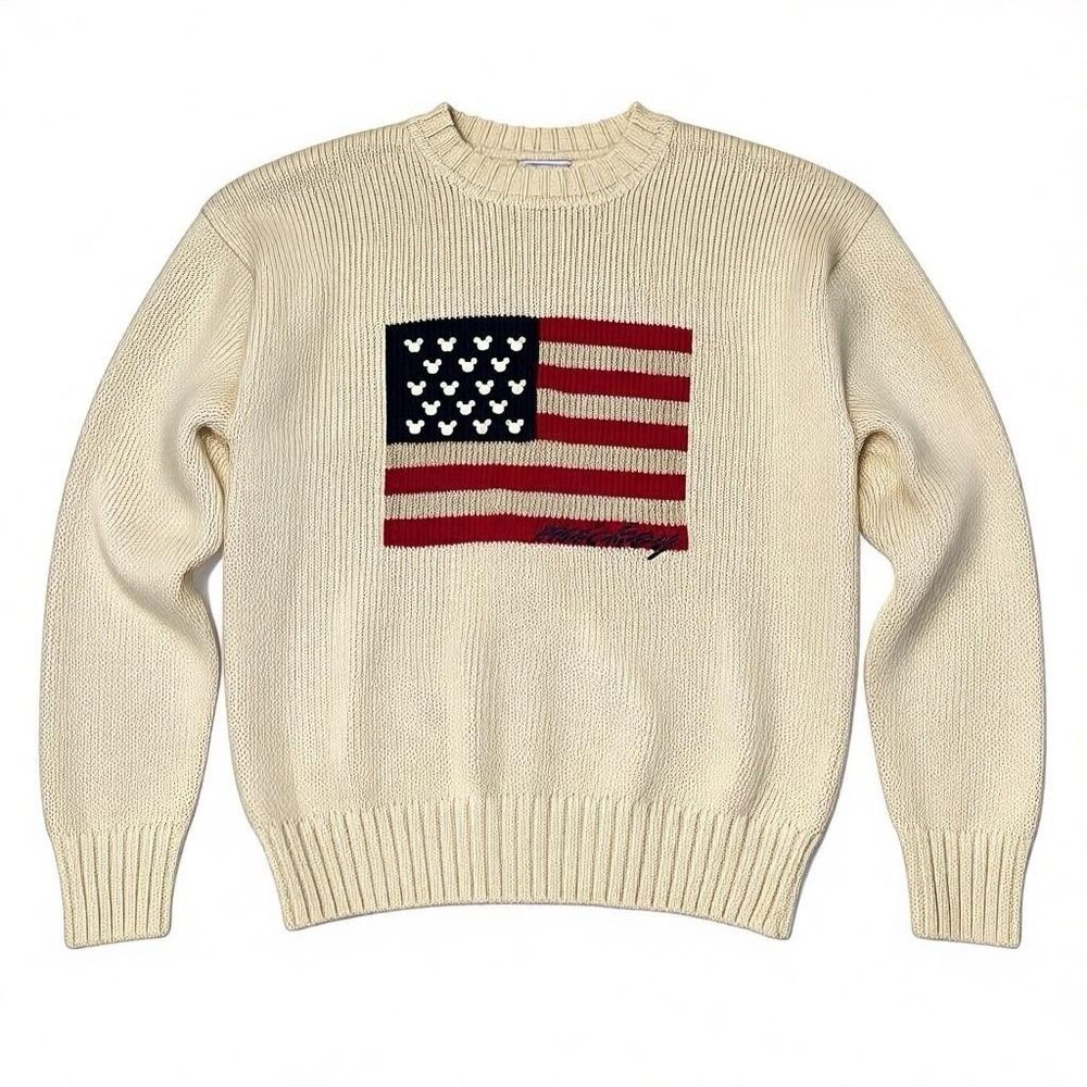 VTG Exclusive Disney Resorts‎ Mickey Mouse Flag Sweater Beige Men’s XL